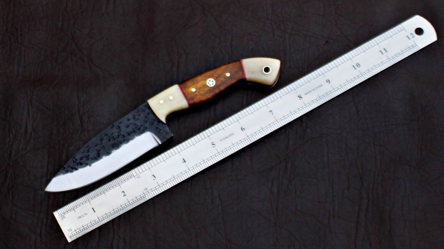 Custom Handmade D2 Tool Steel Hunting Skinner Knife with Leather Sheath – Full Tang EDC