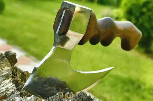 9 Inch Handmade Viking Hatchet with Stainless Steel Blade and Ash Wood Handle – Custom Engraved Meat Cutting Axe with Leather Sheath