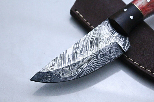 Custom Damascus Skinner Knife Bone Handle 8.0" Handmade Hunting Blade with Sheath