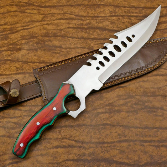 Handmade 12-Inch D2 Steel Full Tang Bowie Hunting Knife – Pakka Wood Handle