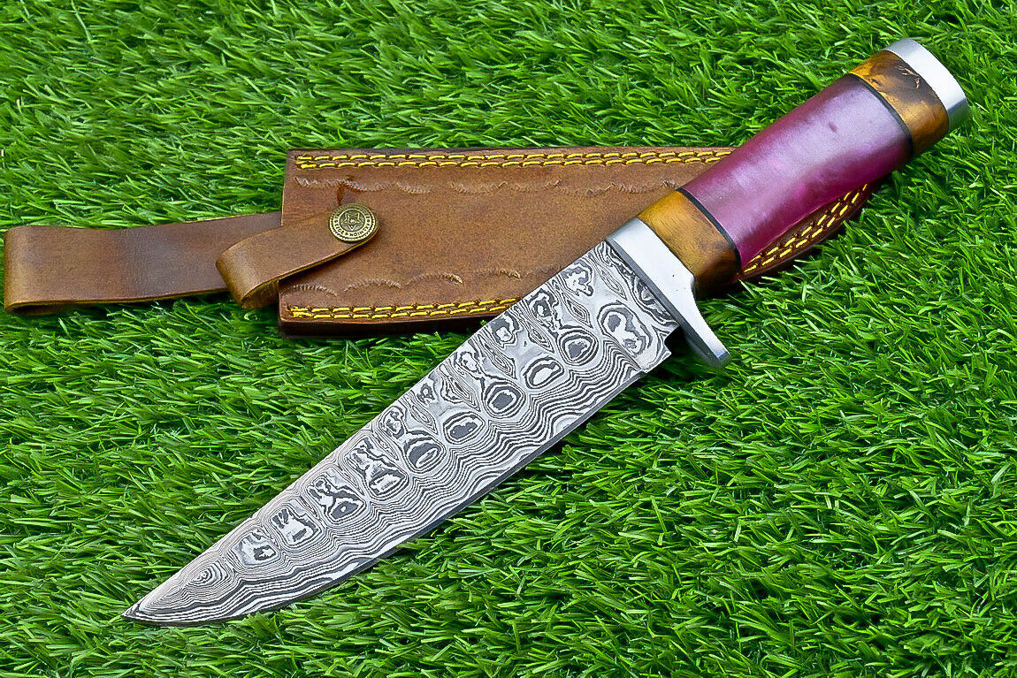 Heritage Forge Timberstone 12 Inch Damascus Bowie Knife with Resin and Natural Wood Handle