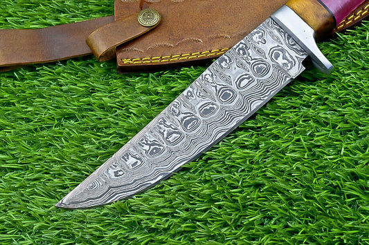 Heritage Forge Timberstone 12 Inch Damascus Bowie Knife with Resin and Natural Wood Handle