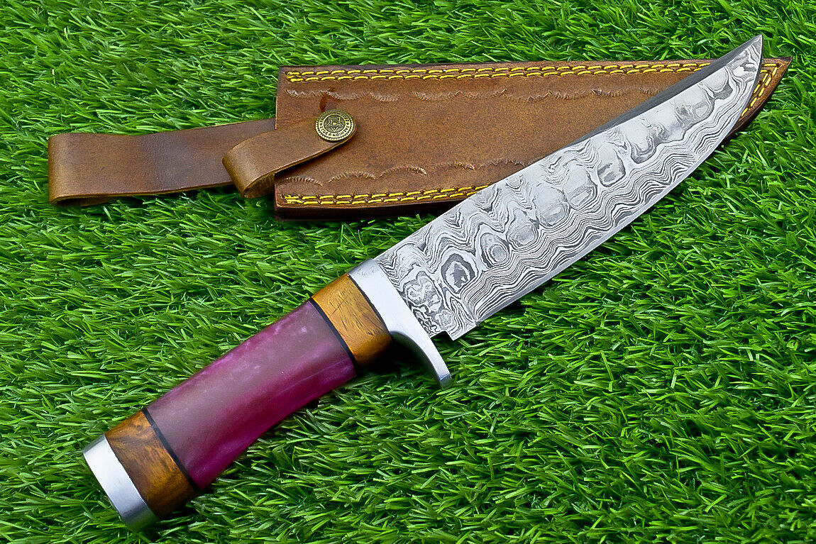 Heritage Forge Timberstone 12 Inch Damascus Bowie Knife with Resin and Natural Wood Handle