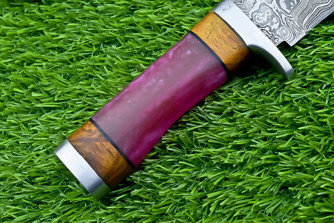Heritage Forge Timberstone 12 Inch Damascus Bowie Knife with Resin and Natural Wood Handle