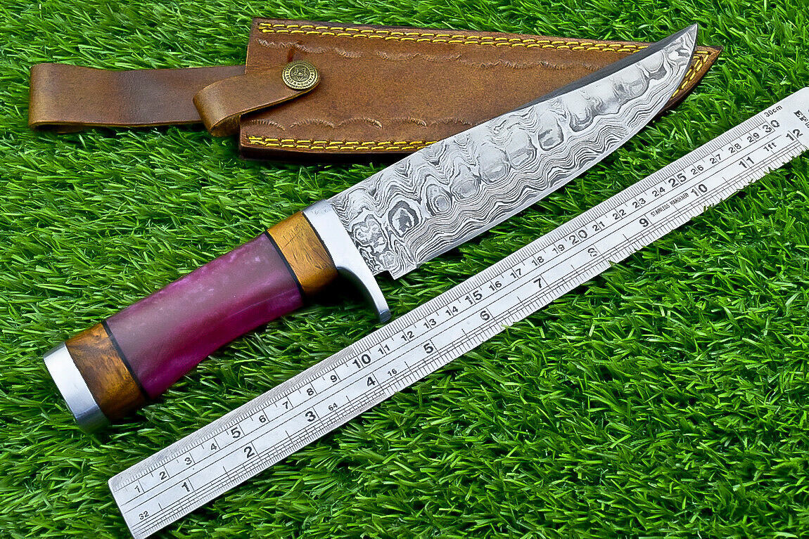 Heritage Forge Timberstone 12 Inch Damascus Bowie Knife with Resin and Natural Wood Handle