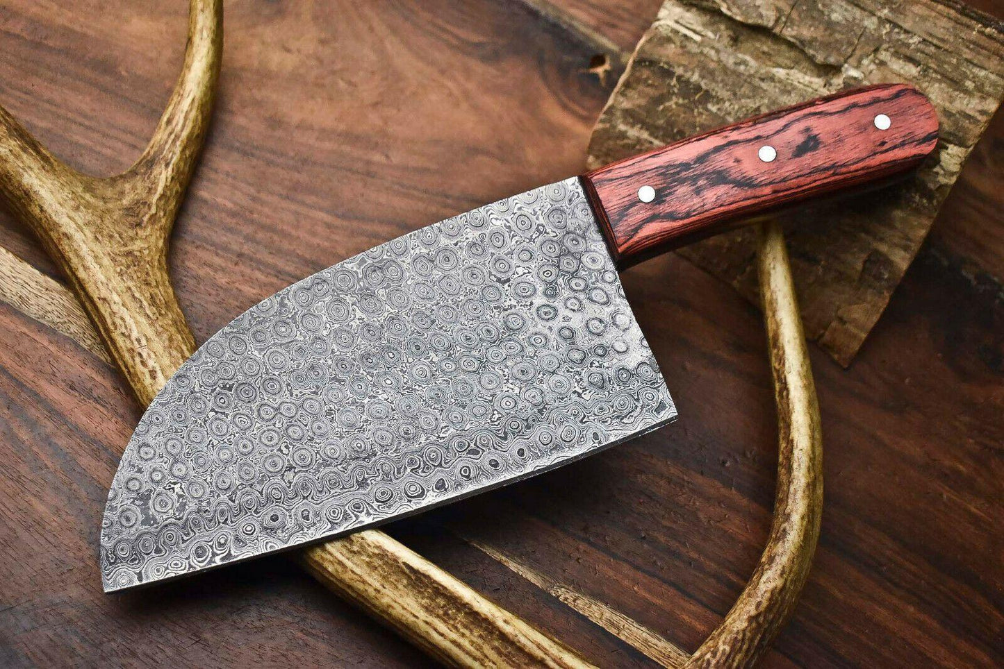 Handmade Damascus Steel Chef Chopper Knife – Full Tang Kitchen Knife with Hardwood Handle