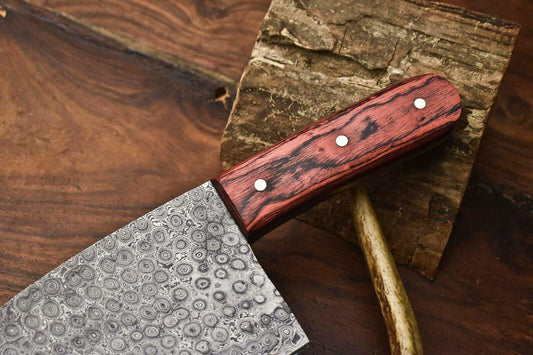Handmade Damascus Steel Chef Chopper Knife – Full Tang Kitchen Knife with Hardwood Handle