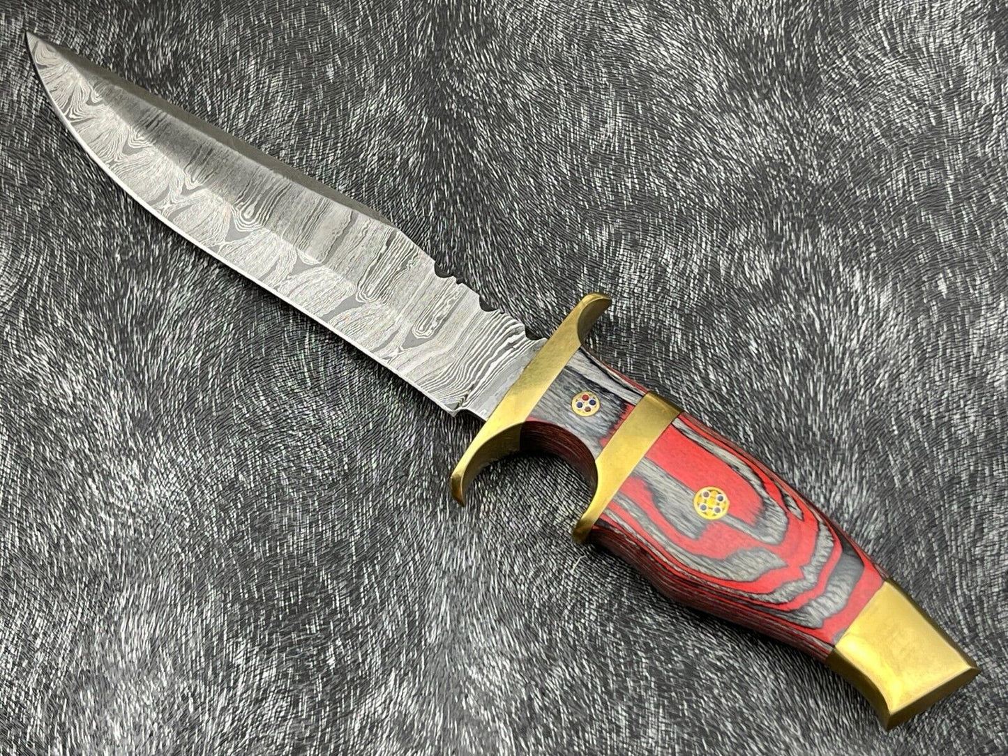 12" Damascus Steel Bowie Knife – Hardwood Handle & Leather Sheath