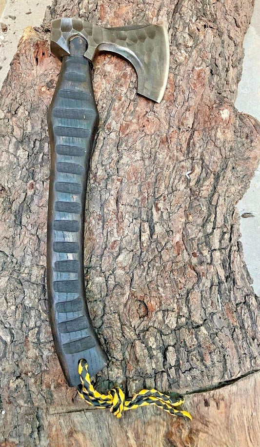 Custom Forged Replica Viking Axe Carbon Steel Bushcraft Camping Hatchet with Wood Handle