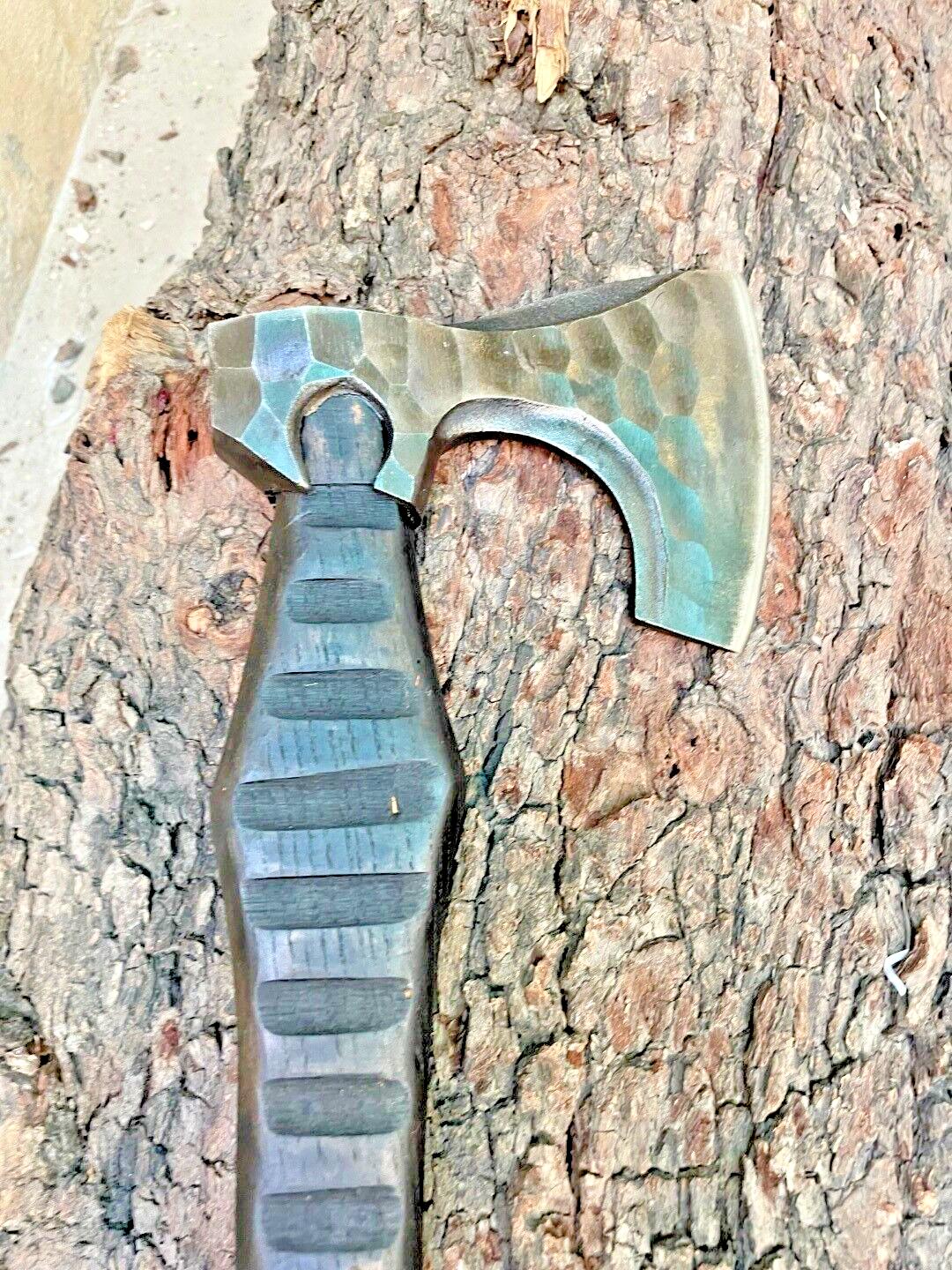 Custom Forged Replica Viking Axe Carbon Steel Bushcraft Camping Hatchet with Wood Handle