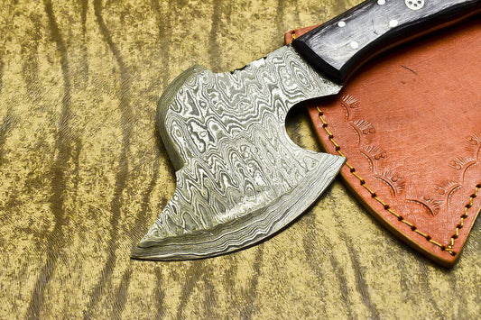 Handmade Damascus Steel Cleaver Chopper Axe Knife with Hardwood Handle and Leather Sheath