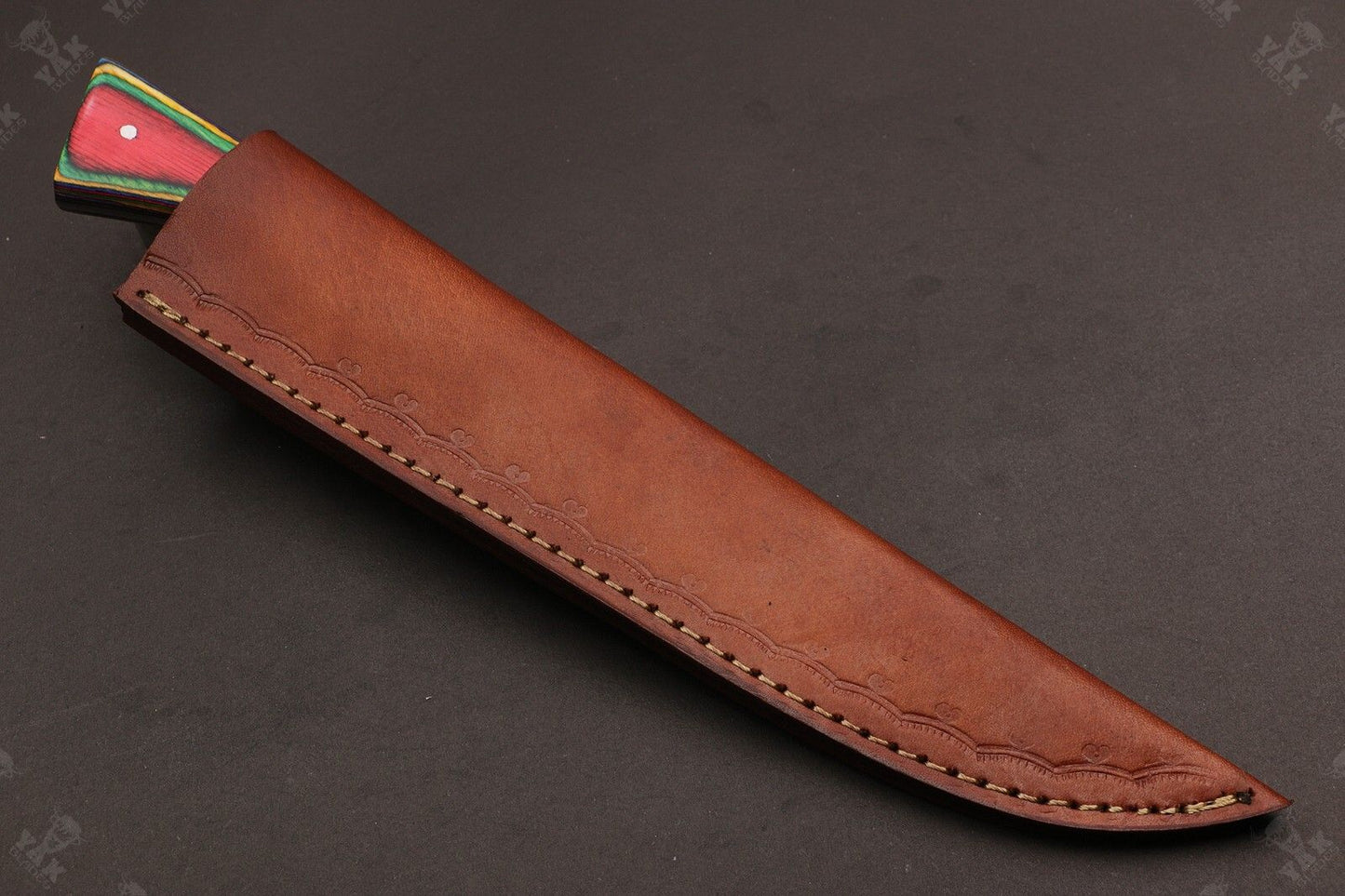 12" Custom Hand Forged Twist Damascus Fillet Knife With Pakka Wood Handle & Leather Sheath