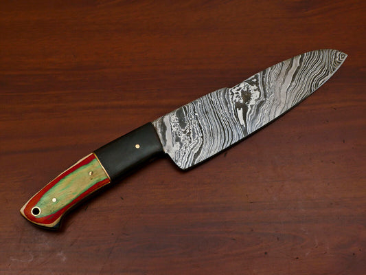 CUSTOM HAND FORGED DAMASCUS KITCHEN CHEF KNIFE, HUNTING KNIFE