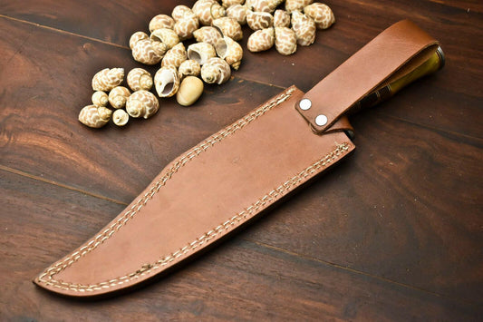 14.5" Damascus Steel Bowie Knife – Walnut Wood Handle | Handmade Hunting Blade