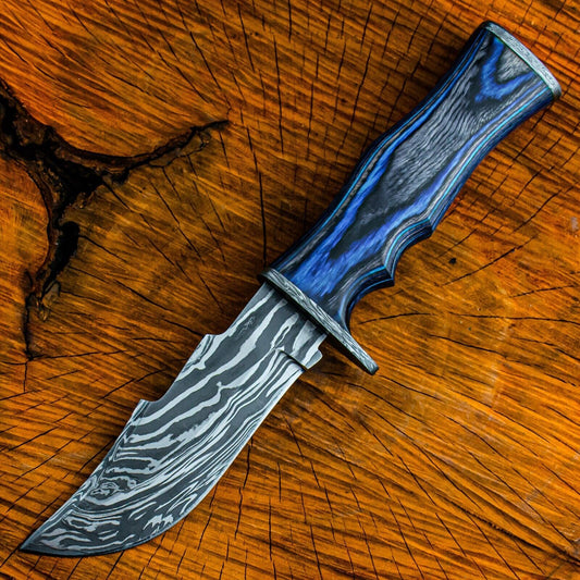 Heritage Forge 10 Inch Damascus Steel Bowie Knife with Polished Wood Handle