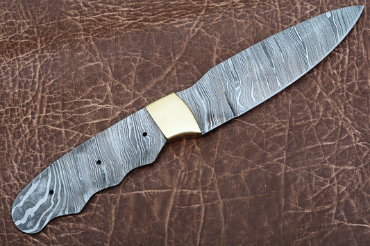 Twist Damascus Knife Blank with Full Tang and Drop Point Blade for Custom Making