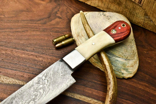 Damascus Steel Chef Knife – Full Tang Kitchen Knife with Camel Bone Handle