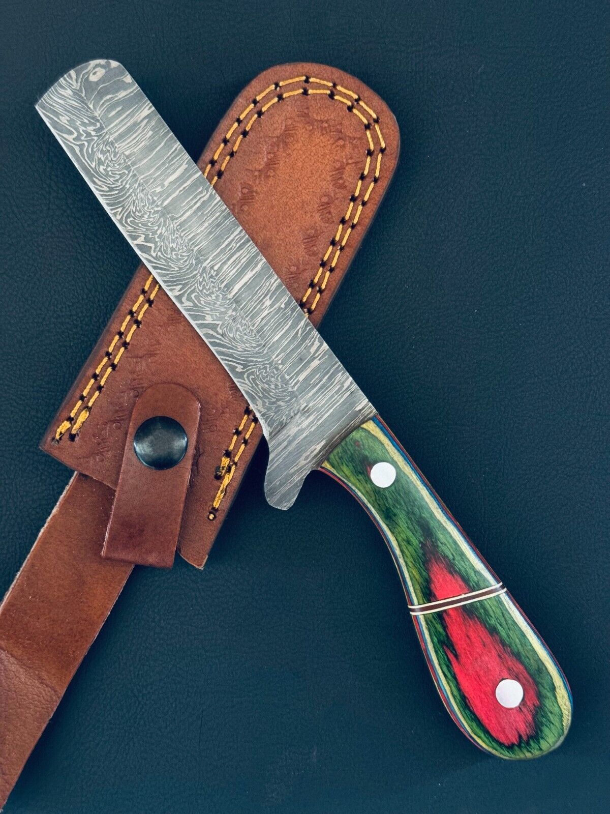 12" Cowboy Best Damascus Steel Bull Cutter Knife Custom Bull Knife With Wood Handle