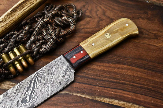 Hand Made Damascus Steel Chef Kitchen Knife Full Tang with Hardwood Handle