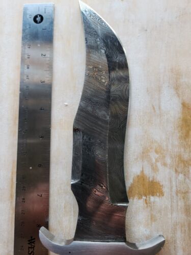 Heritage Forge 13 Inch Hand Forged Damascus Steel Knife with Wooden Handle and Sheath