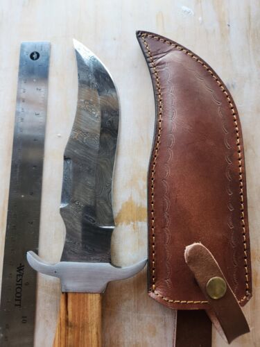 Heritage Forge 13 Inch Hand Forged Damascus Steel Knife with Wooden Handle and Sheath