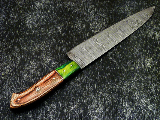 13" Hand Forged Damascus Steel Chef Knife | Professional Kitchen Knife Hard Wood