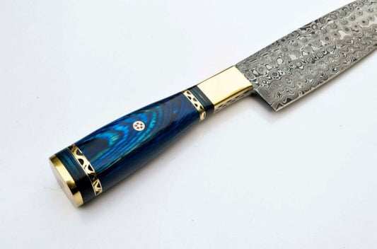 13" Damascus Kitchen Chef Knife – Handmade Cooking Knife – Premium Quality Oak Handle & Leather Sheath