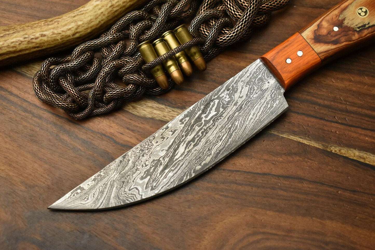Custom Hand Forged Damascus Chef Knife with Hardwood Full Tang Handle