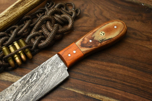 Handmade Damascus Steel Chef Knife | Full Tang Kitchen Knife with Hard Wood Handle