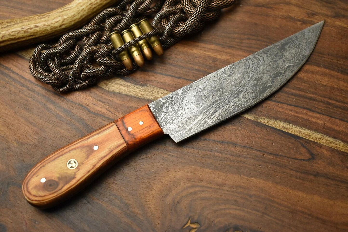Handmade Damascus Steel Chef Knife | Full Tang Kitchen Knife with Hard Wood Handle