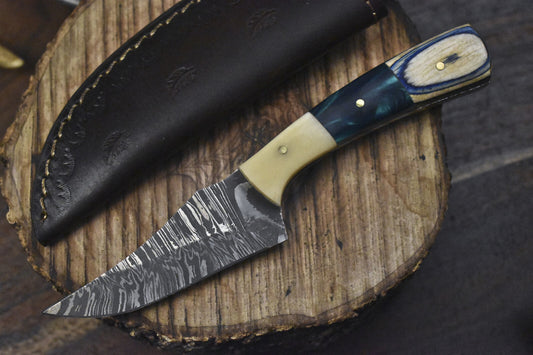 7" Custom Twist Damascus Skinner Knife Mixed Material Handle Hiking Closeout