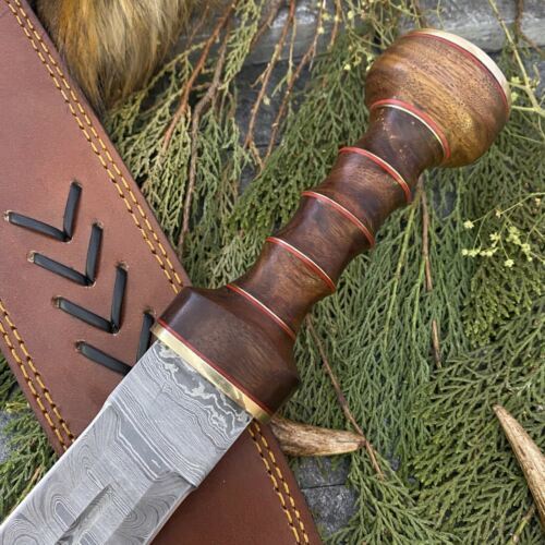 21" Handmade Damascus Gladius Sword – Wooden Handle & Leather Sheath