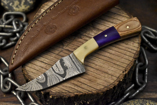 7.0" Twist Damascus Skinner Knife Mixed Material EDC Fixed Blade Closeout