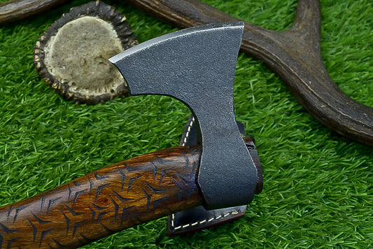 Handcrafted Viking Carbon Steel Tomahawk Axe with Leather Sheath