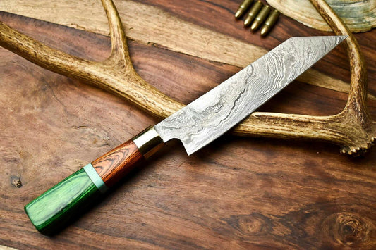 Hand Made Damascus Steel Chef Knife – 13" Blade with Hard Wood Handle