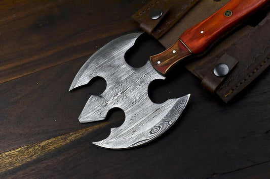 Rare Handmade Damascus Steel Hard Wood Clever Chopper Axe Knife with Leather Sheath