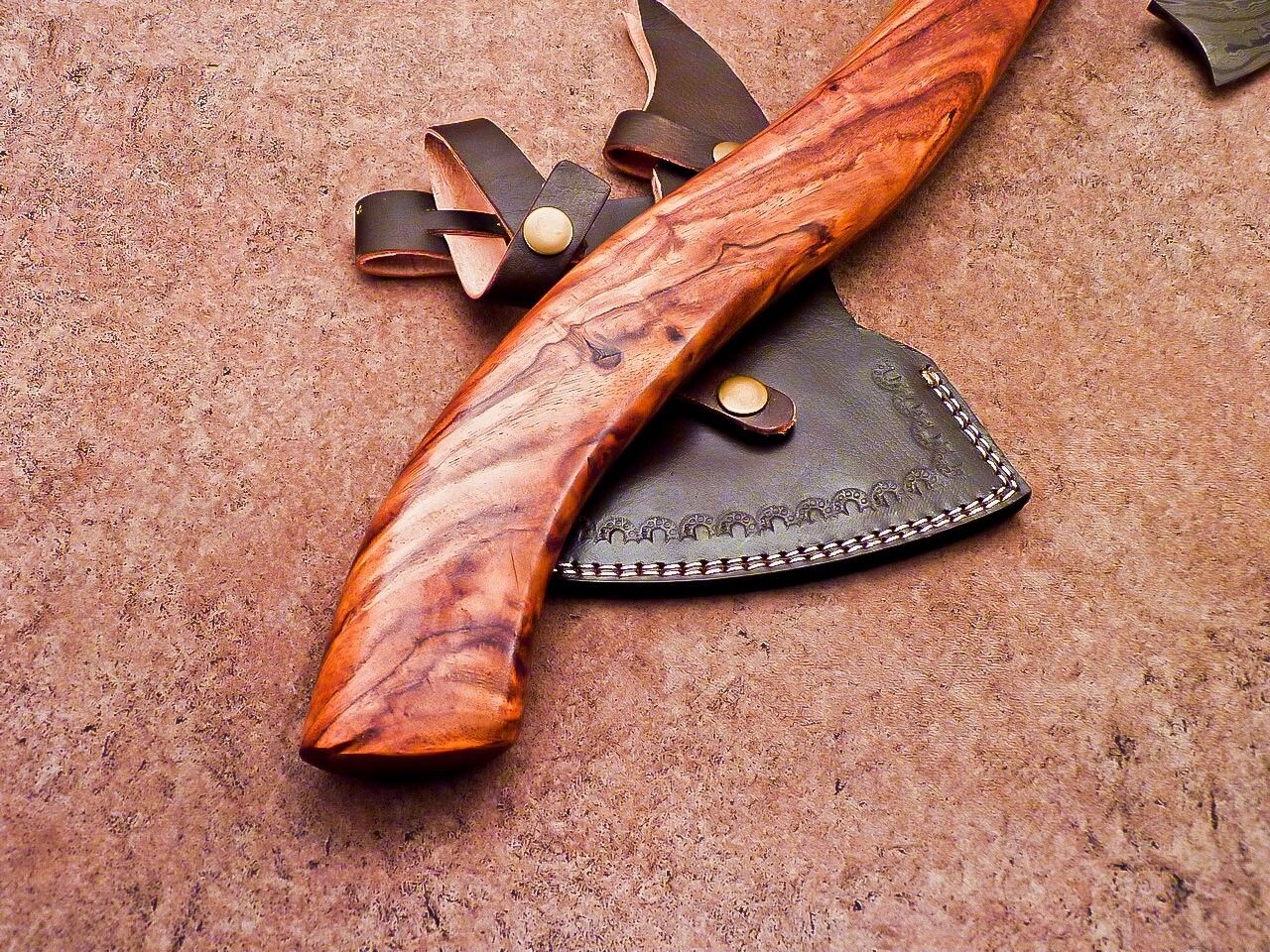 Hand Forged Damascus Steel Axe with Natural Wood Handle | Custom Handmade Damascus Axe