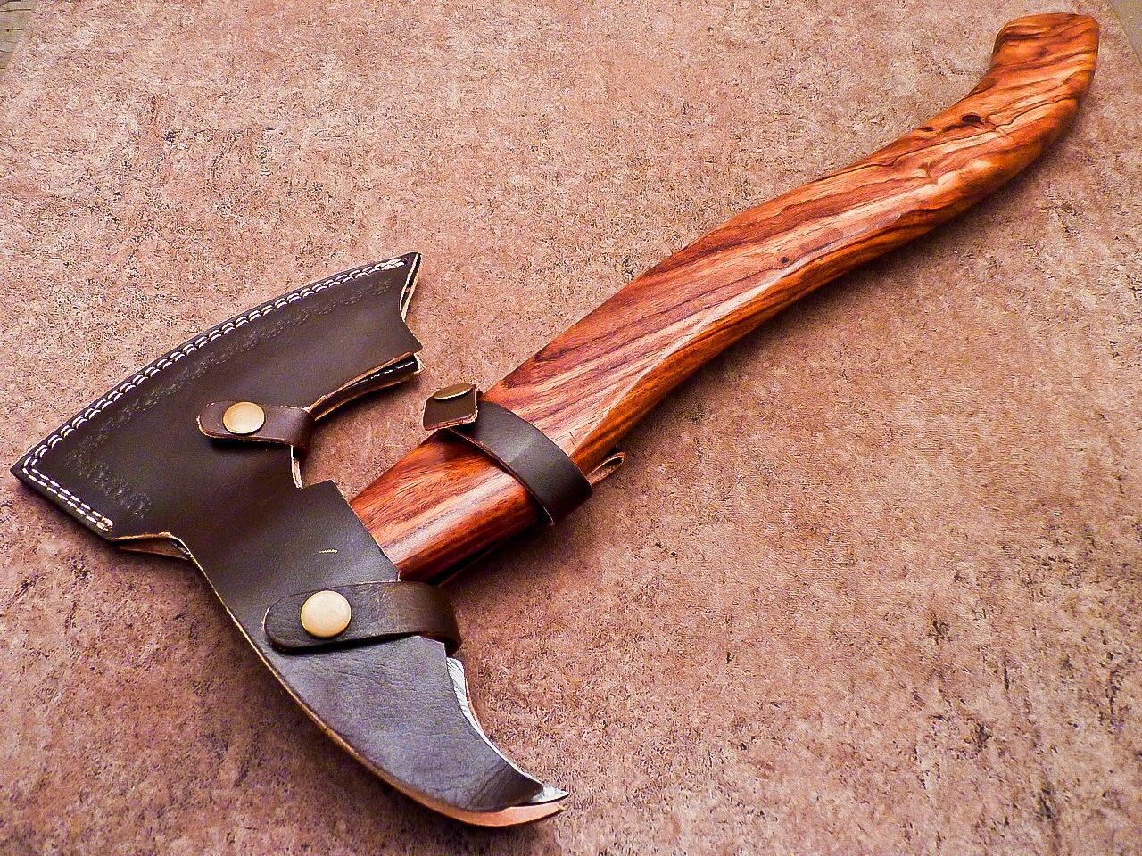 Hand Forged Damascus Steel Axe with Natural Wood Handle | Custom Handmade Damascus Axe