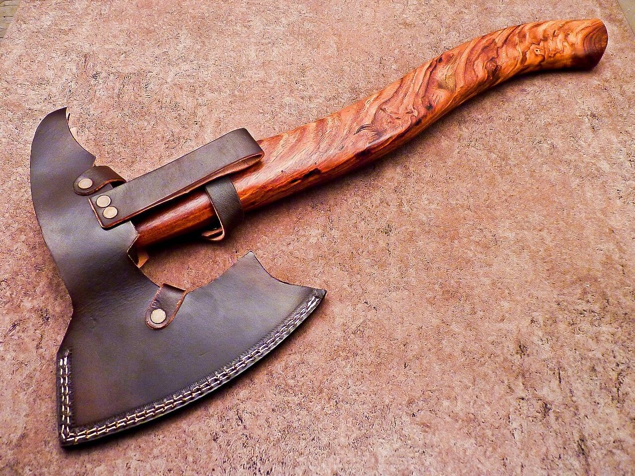 Hand Forged Damascus Steel Axe with Natural Wood Handle | Custom Handmade Damascus Axe