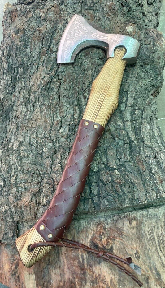 Custom Handmade Viking Axe – Bushcraft & Forest Hatchet with Leather Sheath