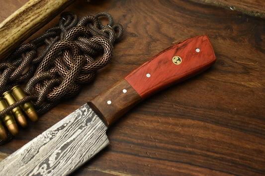 Handcrafted Full Tang Damascus Steel Chef Knife with Hardwood Handle