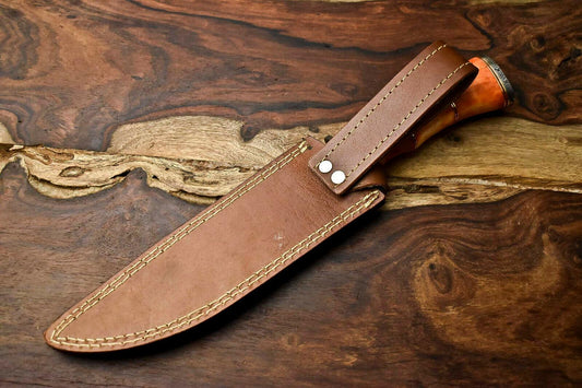 12" Damascus Steel Bowie Knife – Camel Bone Handle