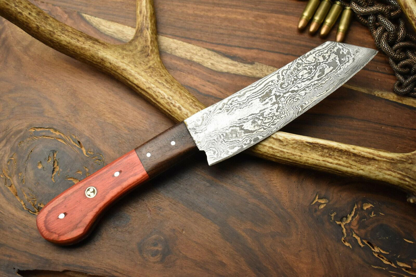 Handmade Damascus Steel Chef Knife | 12" Full Tang Kitchen Knife with Hardwood