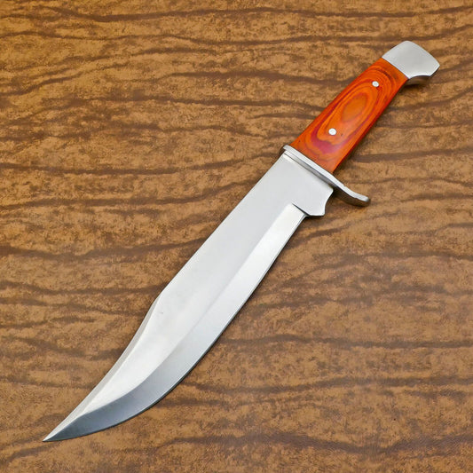 Handmade 12-Inch D2 Clip Point Bowie Hunting Knife with Pakka Wood Handle – Full Tang EDC