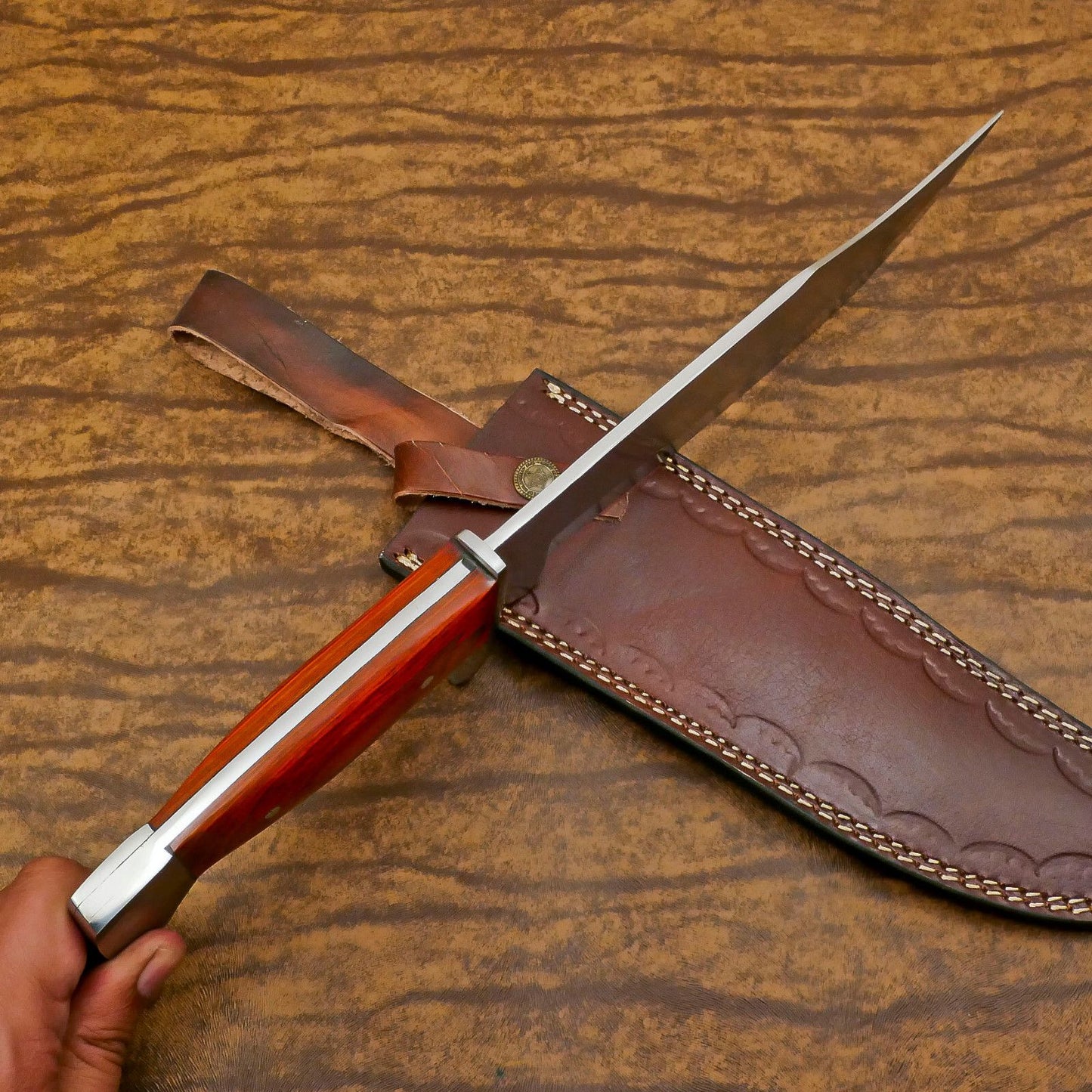 Handmade 12-Inch D2 Clip Point Bowie Hunting Knife with Pakka Wood Handle – Full Tang EDC