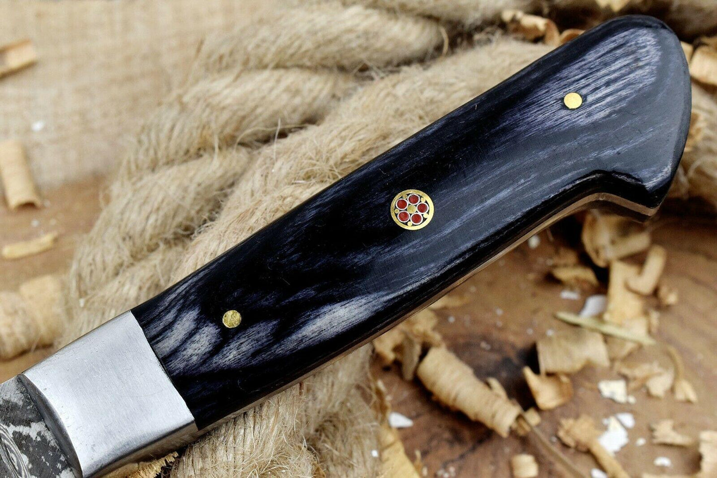 12" Handmade Damascus Steel Chef Knife | Black Pakka Wood Handle with Steel Bolster