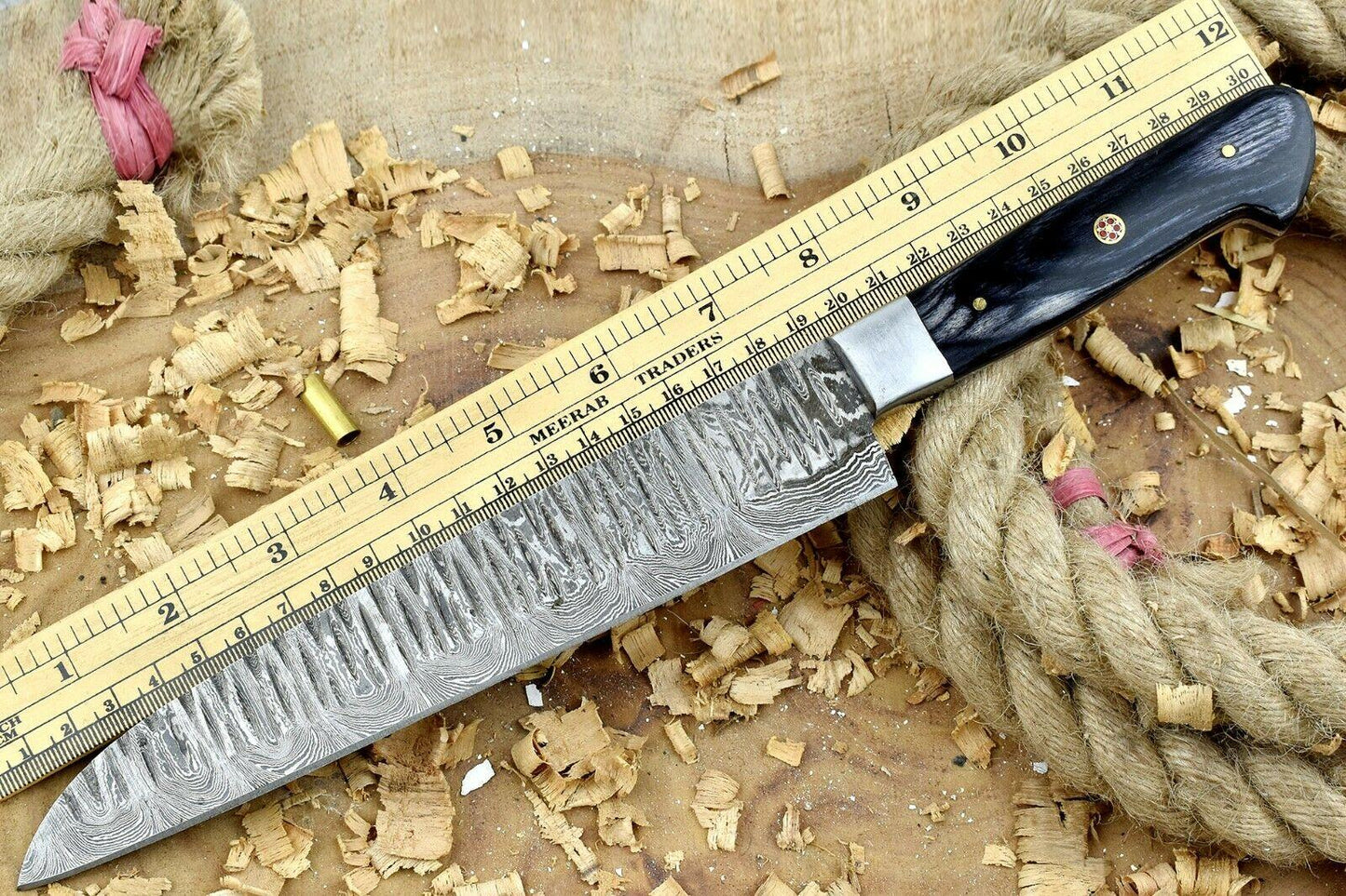 12" Handmade Damascus Steel Chef Knife | Black Pakka Wood Handle with Steel Bolster