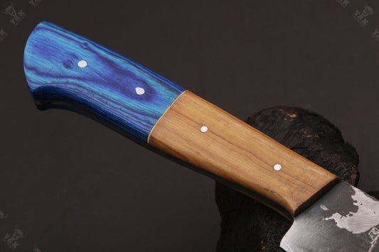 13 Inch Handmade Fire Damascus Steel Santoku Chef Knife with Camel Bone & Wood Handle