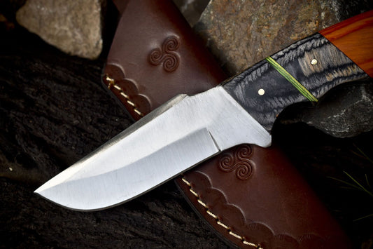 9" Hand Forged Skinner Knife | 440C Steel Blade | Hardwood Handle with Wooden Bolster