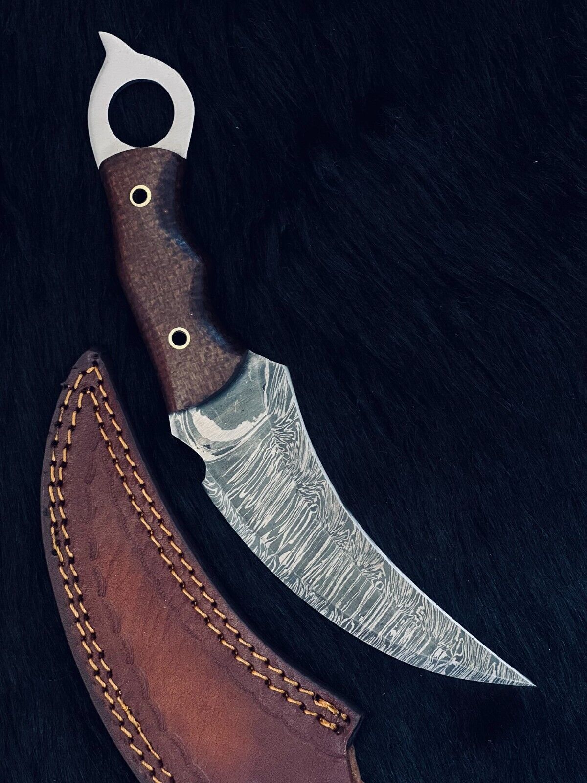 Heritage Forge 10 Inch Twist Damascus Karambit Knife with Micarta Handle